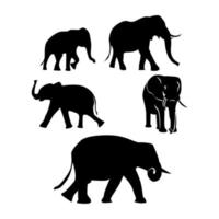 raccolta di illustrazioni di sagoma di elefante vettore