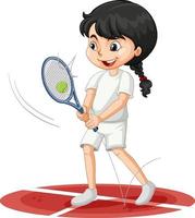 ragazza carina giocando a tennis personaggio dei cartoni animati isolato vettore