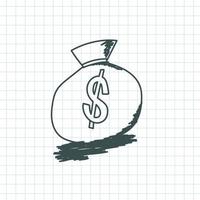 doodle dell'icona del sacchetto dei soldi del dollaro vettore
