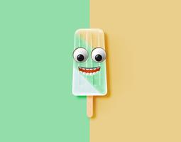 Emoticon divertente sull&#39;illustrazione realistica del gelato, illustrazione di vettore