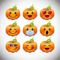 impostato di positivo zucca emoticon. luminosa personaggi, vettore