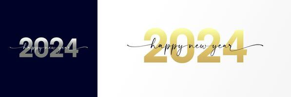 2024 contento nuovo anno scritta. logo design concetto. natale saluti con d'oro numero 2024 e calligrafia. vettore illustrazione