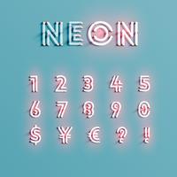 Set di caratteri al neon realistico, illustrazione vettoriale