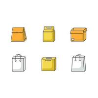 set di icone di colore rgb giallo confezioni per alimenti di carta vettore