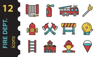 icone dei vigili del fuoco. set di simboli della caserma dei pompieri. vettore