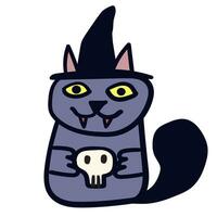 divertente il male gatto. cartone animato personaggio a Halloween festa vestito come un' vampiro. vettore mano disegnato illustrazione su bianca sfondo.