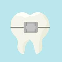 denti, dente con bretelle isolato azione vettore illustrazione. ortodontico, medico, stomatologia concetto. parentesi per assistenza sanitaria, correttiva attrezzatura.