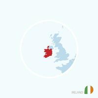 carta geografica icona di repubblica di Irlanda. blu carta geografica di Europa con evidenziato Irlanda nel rosso colore. vettore