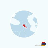 carta geografica icona di Armenia. blu carta geografica di Europa con evidenziato Armenia nel rosso colore. vettore