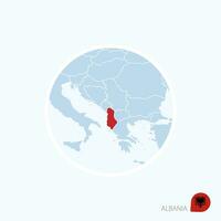 carta geografica icona di Albania. blu carta geografica di Europa con evidenziato Albania nel rosso colore. vettore