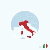carta geografica icona di Italia. blu carta geografica di Europa con evidenziato Italia nel rosso colore. vettore