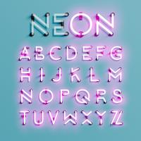 Set di caratteri al neon realistico, illustrazione vettoriale