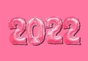 capodanno 2022, palloncini foil rosa con numero 2022 vettore