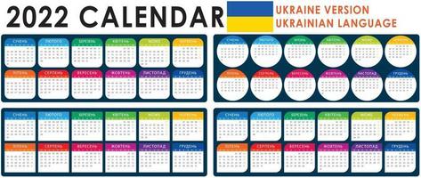 2022 calendario vettoriale, versione ucraina vettore