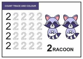 conta traccia e colora racoon numero 2 vettore