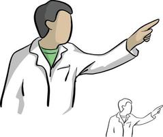 medico o scienziato che indica l'illustrazione vettoriale della mano destra