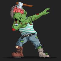 zombie che balla dabbing con una mannaia in testa vettore