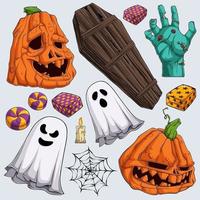 collezioni di elementi di halloween spaventosi disegnati a mano vettore