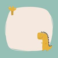 simpatico dinosauro con una cornice macchiata in semplice stile cartone animato disegnato a mano. vettore