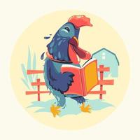 personaggi animali che leggono libri o topo di biblioteca pollo gallo vettore