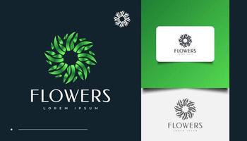 design del logo di fiori verdi con concetto a spirale vettore