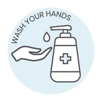 lavarsi le mani delineare il segno vettoriale in stile piatto con la bottiglia di sapone per le mani