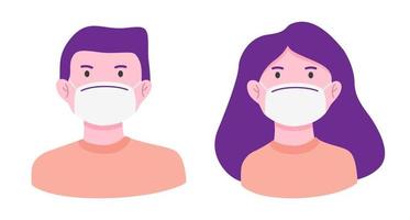uomo e donna che indossano una maschera medica per prevenire le malattie vettore