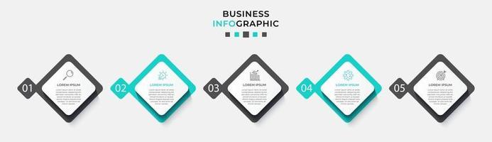 modello di business di progettazione infografica con icone e 5 opzioni o passaggi vettore