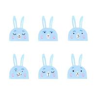 set moderno con simpatiche illustrazioni di coniglietti con diverse emozioni vettore