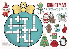 vettore Natale palla sagomato cruciverba puzzle per bambini. inverno vacanza quiz per bambini. educativo attività con kawaii simboli. carino nuovo anno inglese linguaggio attraversare parola con Santa Claus