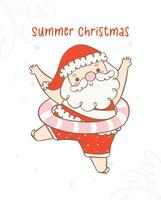 carino estate Natale Santa Claus nel nuotare squillare cuore riscaldamento Sorridi. kawaii estate Natale vacanza cartone animato scarabocchio. stagione di dando vettore