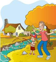 vettore illustrazione di pesca famiglia