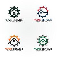 casa servizio logo, design concetto Ingranaggio e casa, adatto per ristrutturazione, ricostruire aziende, e aziende quello fornire casa Manutenzione vettore