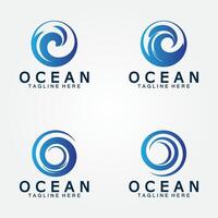 ondulato blu oceano acqua lettera o oceano onda logo design vettore