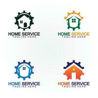casa servizio logo, design concetto Ingranaggio e casa, adatto per ristrutturazione, ricostruire aziende, e aziende quello fornire casa Manutenzione vettore