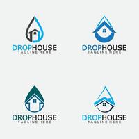 Casa casa e acqua far cadere gocciolina icona per piombatura casa servizio logo design vettore