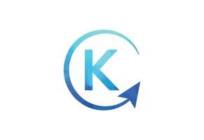 attività commerciale lettera K con freccia grafico logo vettore icona illustrazione