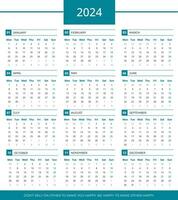 calendario 2024, semplice e pulito 2024 calendario design vettore