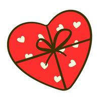 regalo scatola nel il forma di il cuore con arco e nastro. cartone animato piatto icona vettore
