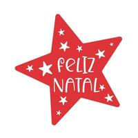 rosso stella con allegro Natale lettering nel portoghese - felice natale. vettore