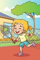 vettore illustrazione di bambini giocando tennis