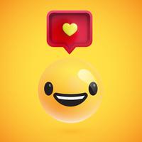 Alta emoticon dettagliata con un segno di cuore, illustrazione vettoriale