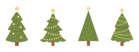 vettore impostato di diverso Natale alberi. abete alberi con ghirlande e palle. nuovo anno e Natale celebrazione.