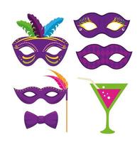 isolato mardi gras icon set vector design