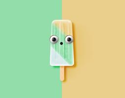 Emoticon divertente sull&#39;illustrazione realistica del gelato, illustrazione di vettore