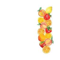 bordo laterale acquarello frutta mista, pesca, arancia, fragola, limone vettore