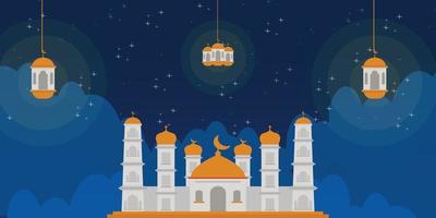 sfondo islamico con moschea lanterna e download gratuito di luce lunare vettore