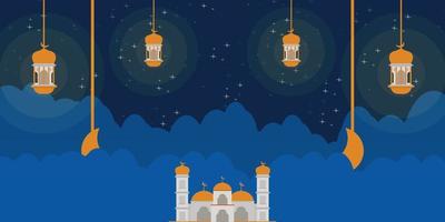 sfondo islamico con moschea lanterna e download gratuito di luce lunare vettore