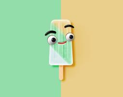 Emoticon divertente sull&#39;illustrazione realistica del gelato, illustrazione di vettore