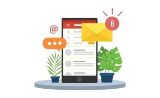 e-mail notifiche mobile con smartphone e busta vettore